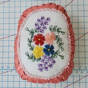 Crewel Needlepoint Embroidered Pillow Faberge Egg Floral 14"x10" Cottagecore